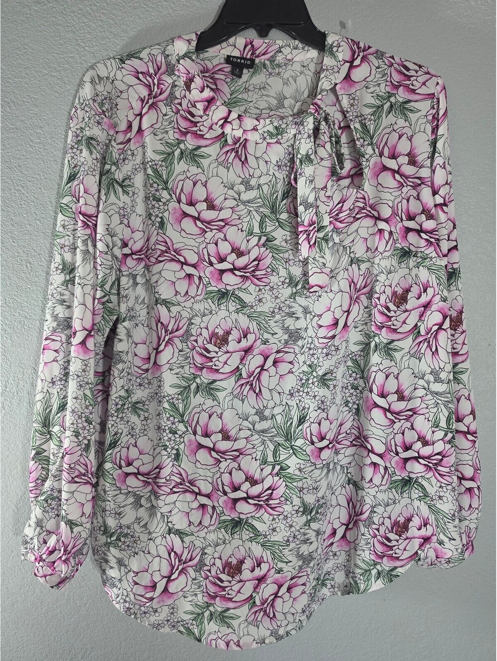 Torrid Floral Print Long Sleeve Blouse with Bow Tie Neck